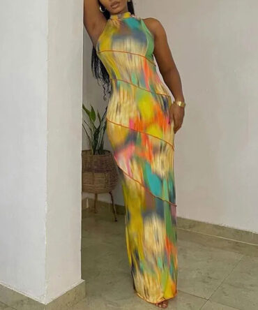 Tie-Dye Ruched Long Dress - Torfeo