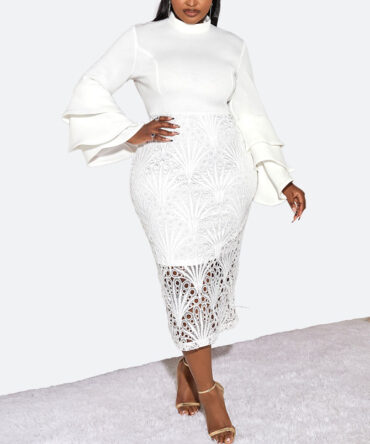 Lace Cover Classy White Dress - TORFEO