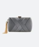 Grey Criss-cross Tassel Clutch - TORFEO