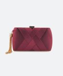 Wine Red Criss-cross Tassel Clutch - TORFEO