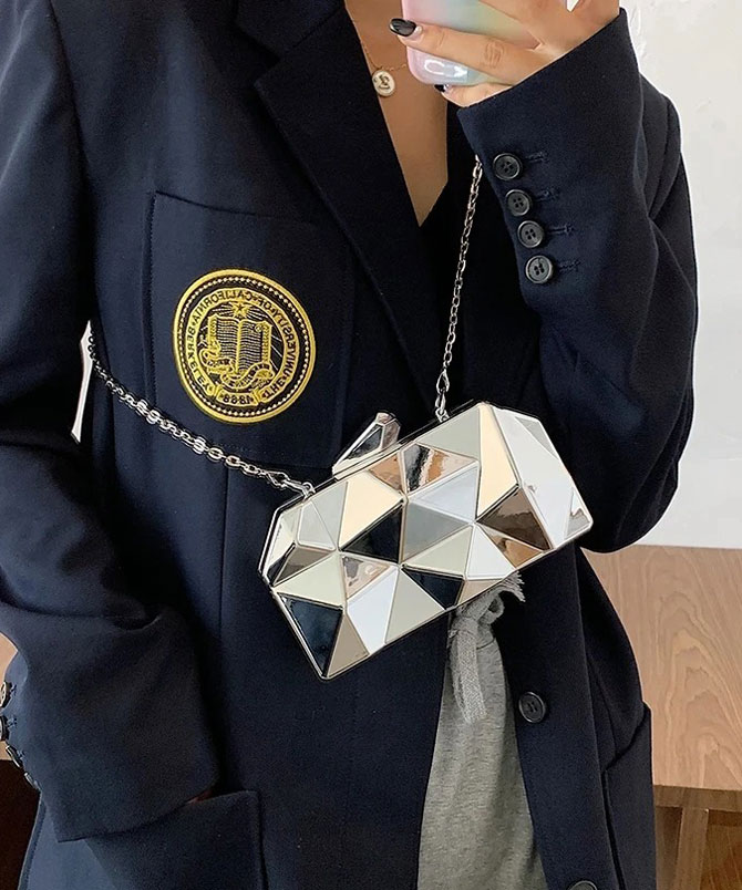 Geometric Silver Clutch - TORFEO