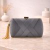 Grey Criss-cross Tassel Clutch - TORFEO