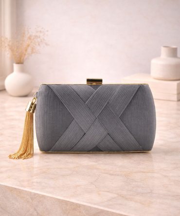 Grey Criss-cross Tassel Clutch - TORFEO