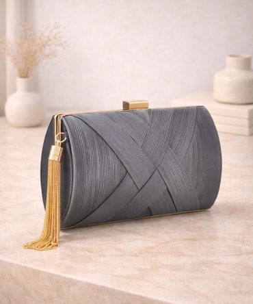 Grey Criss-cross Tassel Clutch - TORFEO