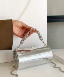 Silver Acrylic Chain Barrel Clutch - TORFEO