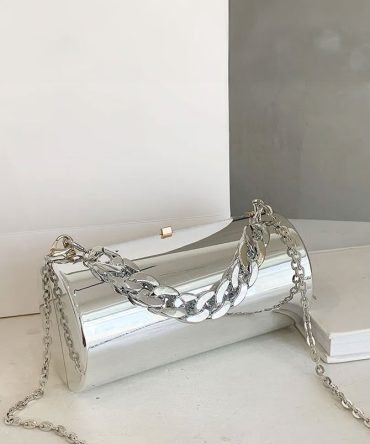 Silver Acrylic Chain Barrel Clutch - TORFEO