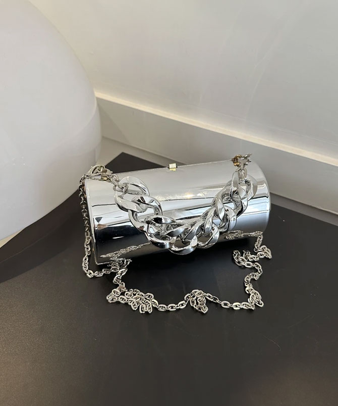 Silver Acrylic Chain Barrel Clutch - TORFEO