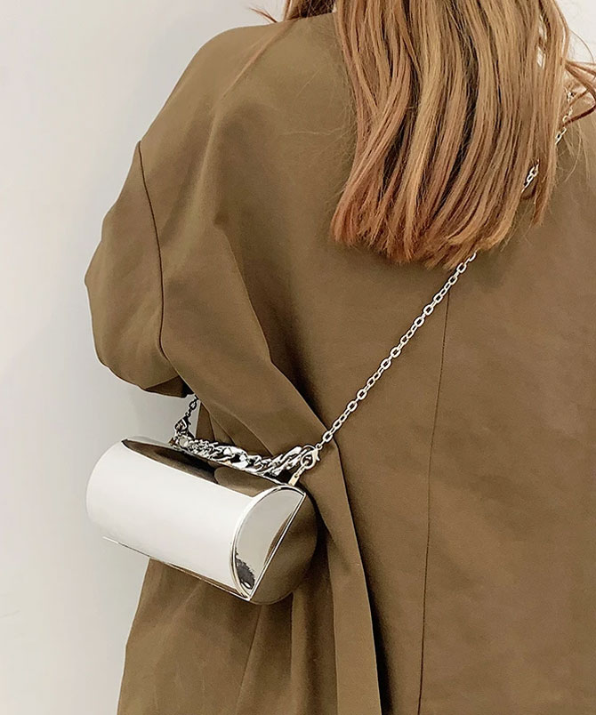 Silver Acrylic Chain Barrel Clutch - TORFEO