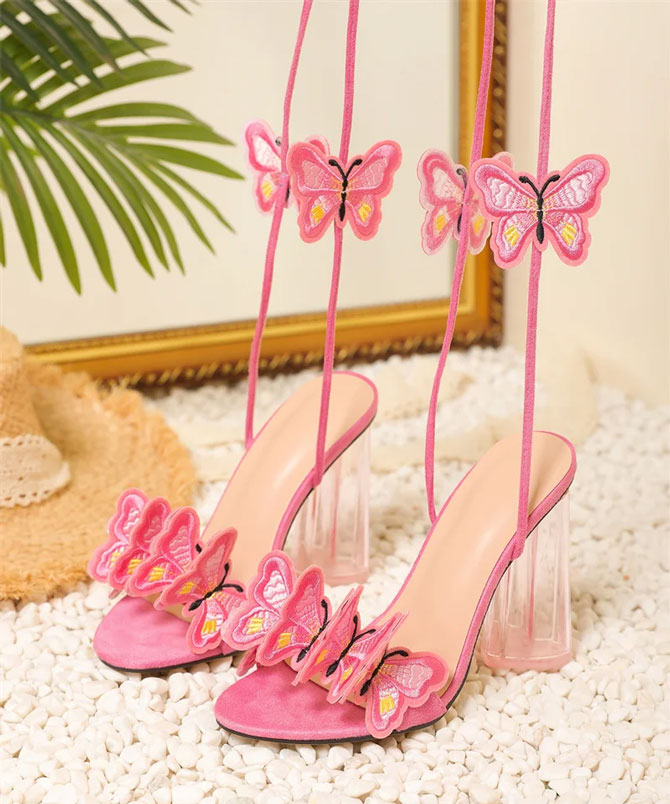 Pink Butterfly Ankle Strap Heels - TORFEO