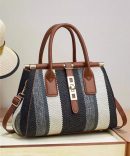 Black Contrasting Striped Handbag - TORFEO