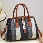 Black Contrasting Striped Handbag - TORFEO