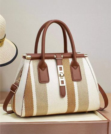 Khaki Contrasting Striped Handbag - TORFEO