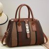 Coffee Contrasting Striped Handbag - TORFEO