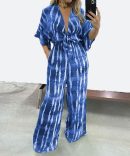 Blue Dolman Print Jumpsuit - TORFEO