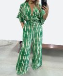 Green Dolman Print Jumpsuit - TORFEO