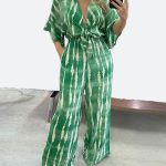 Green Dolman Print Jumpsuit - TORFEO