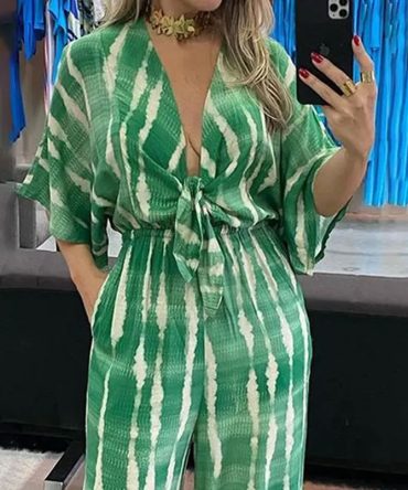 Green Dolman Print Jumpsuit - TORFEO