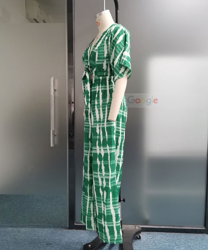 Green Dolman Print Jumpsuit - TORFEO