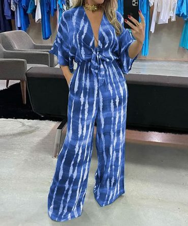 Blue Dolman Print Jumpsuit - TORFEO