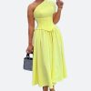 Yellow Drawstring Corset A-Line Dress - TORFEO