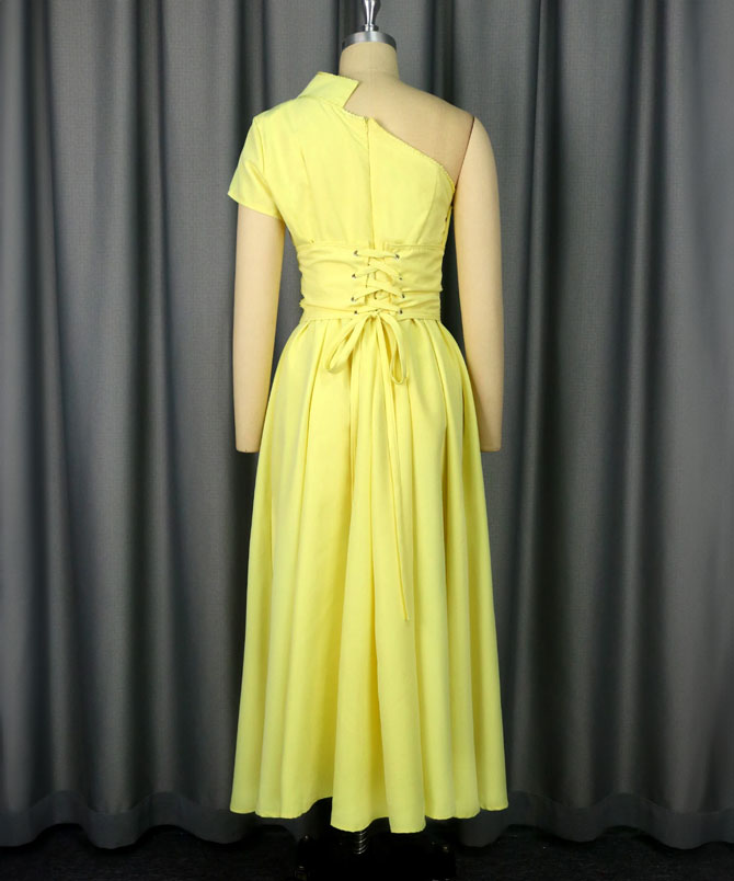 Yellow Drawstring Corset A-Line Dress - TORFEO