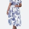 Light Blue Freya Belted Print Dress - TORFEO