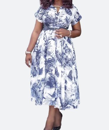 Light Blue Freya Belted Print Dress - TORFEO