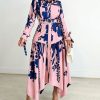 Pink and Blue Irregular Hem Print Dress - TORFEO