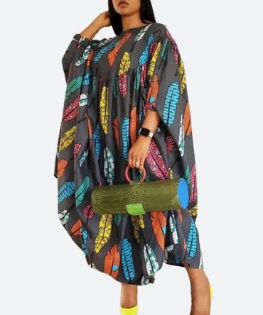 Leaf Print Kaftan Dress - TORFEO