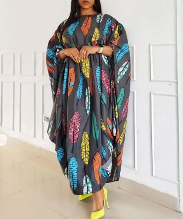 Leaf Print Kaftan Dress - TORFEO