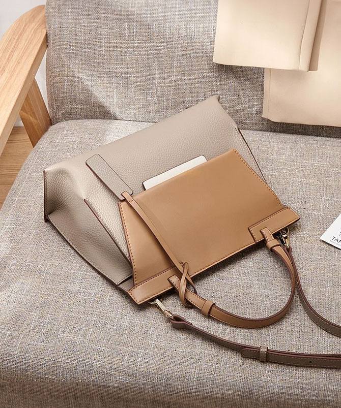 Khaki Patchwork Top Handle Bag - TORFEO