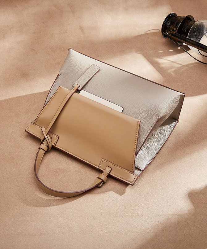 Khaki Patchwork Top Handle Bag - TORFEO