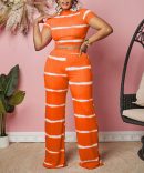 Orange Ribbed Two Piece Pants Set - TORFEO