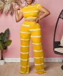 Yellow Ribbed Two Piece Pants Set - TORFEO