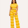 Yellow Ribbed Two Piece Pants Set - TORFEO