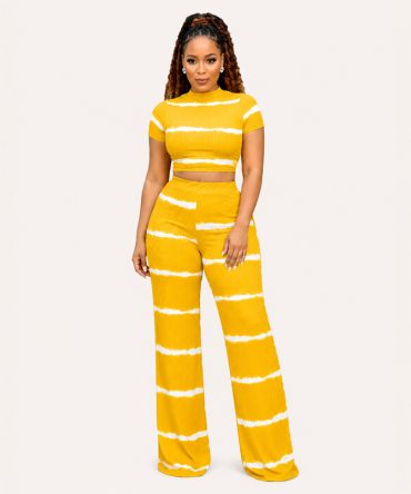 Yellow Ribbed Two Piece Pants Set - TORFEO
