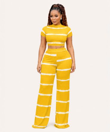Yellow Ribbed Two Piece Pants Set - TORFEO