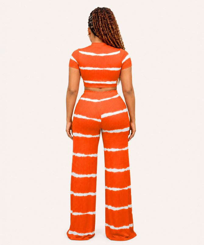 Orange Ribbed Two Piece Pants Set - TORFEO