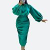 Satin Smocked Midi Dress - TORFEO