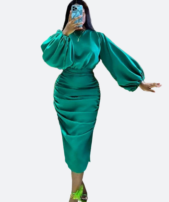 Satin Smocked Midi Dress - TORFEO