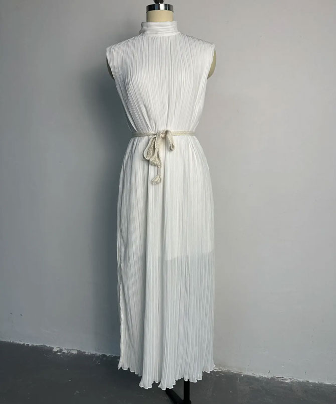 Sleeve Cutout Pleated Dress