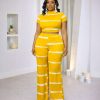 Yellow Ribbed Two Piece Pants Set - TORFEO