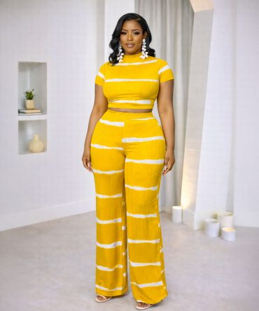 Yellow Ribbed Two Piece Pants Set - TORFEO