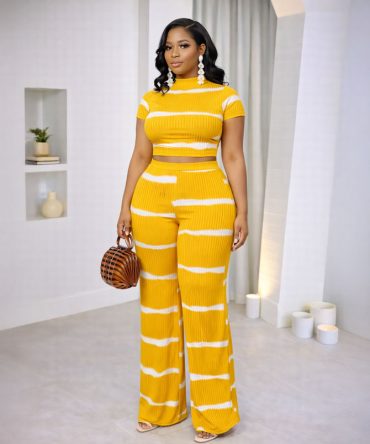Yellow Ribbed Two Piece Pants Set - TORFEO