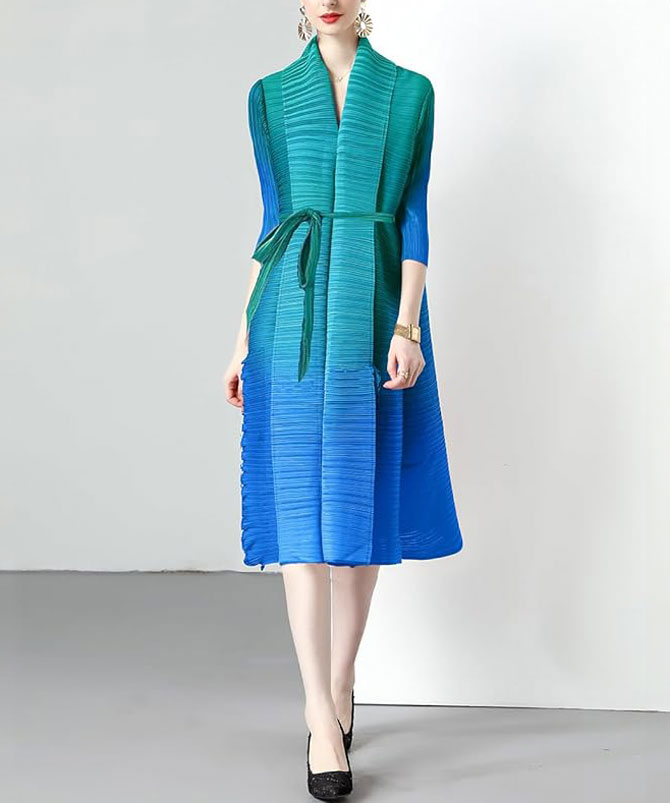 Blue Color Contrast Miyake Dress - TORFEO