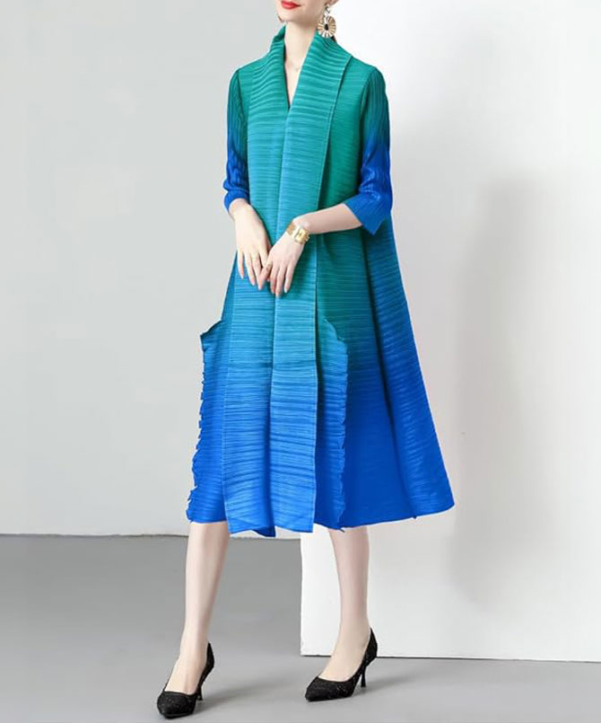 Blue Color Contrast Miyake Dress - TORFEO