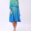 Blue Color Contrast Miyake Dress - TORFEO