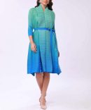 Blue Color Contrast Miyake Dress - TORFEO