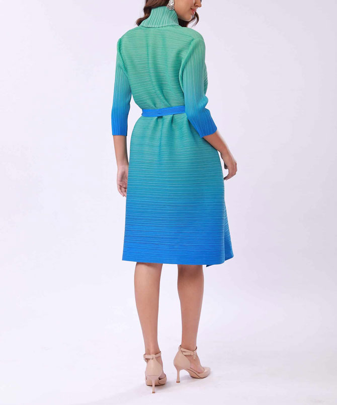 Blue Color Contrast Miyake Dress - TORFEO