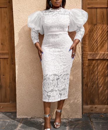 Puff Sleeve Lace Dress - TORFEO